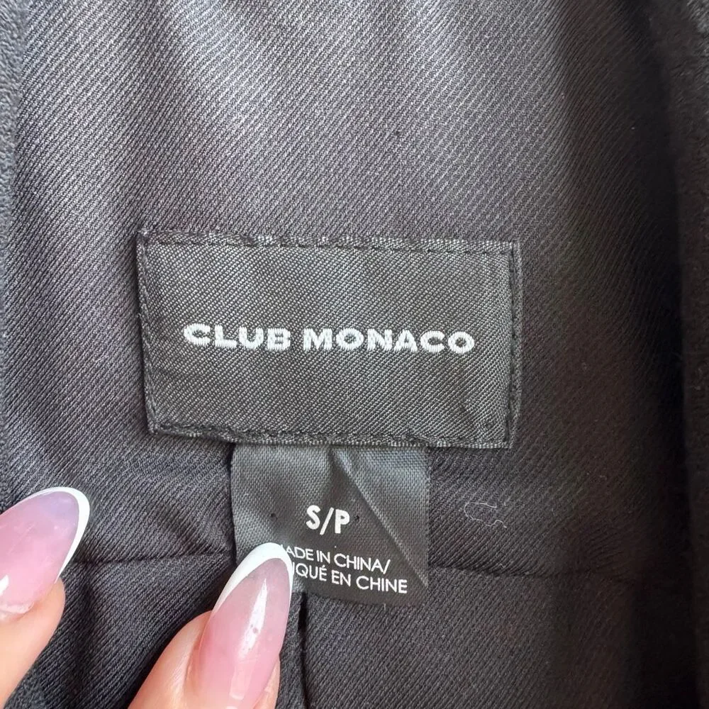 🟣$5/$25 Club Monaco Drape Black Open Front Zipper Blazer Office Wear Size Small